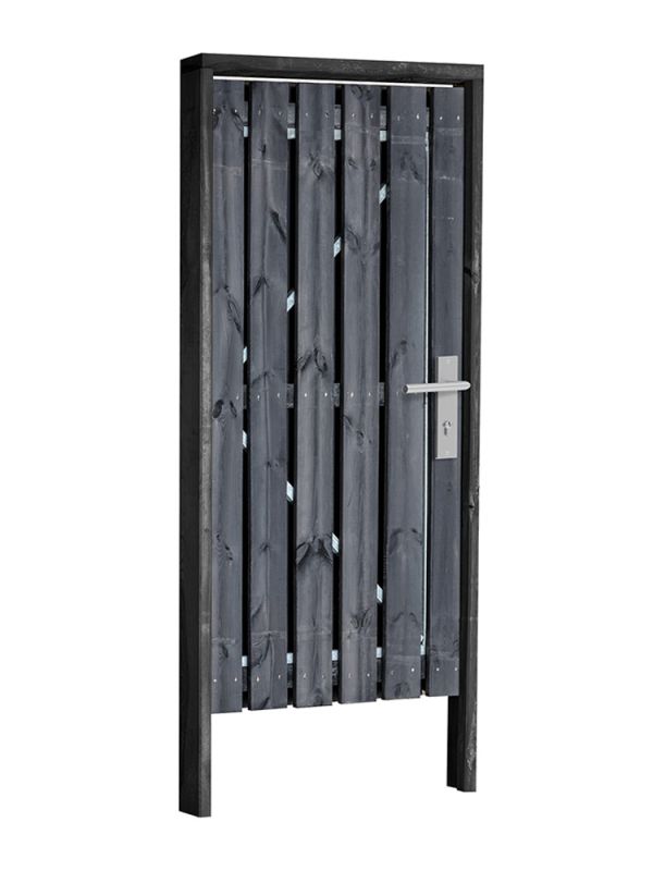 Zwart grenen poort inclusief hang en sluitwerk en kozijn 100 x 180 cm