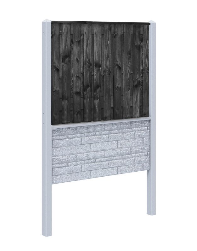 Rotsmotief zwart grenen hout beton schutting