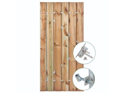 Grenen poort 190 cm met stalen frame en RVS slot Geel groen