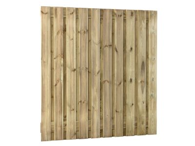 Grenen houten schutting scherm met 19 planken verticaal en 2 planken horizontaal.