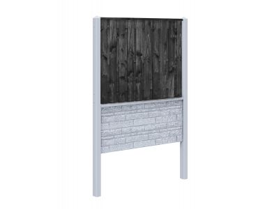 Rotsmotief zwart grenen hout beton schutting